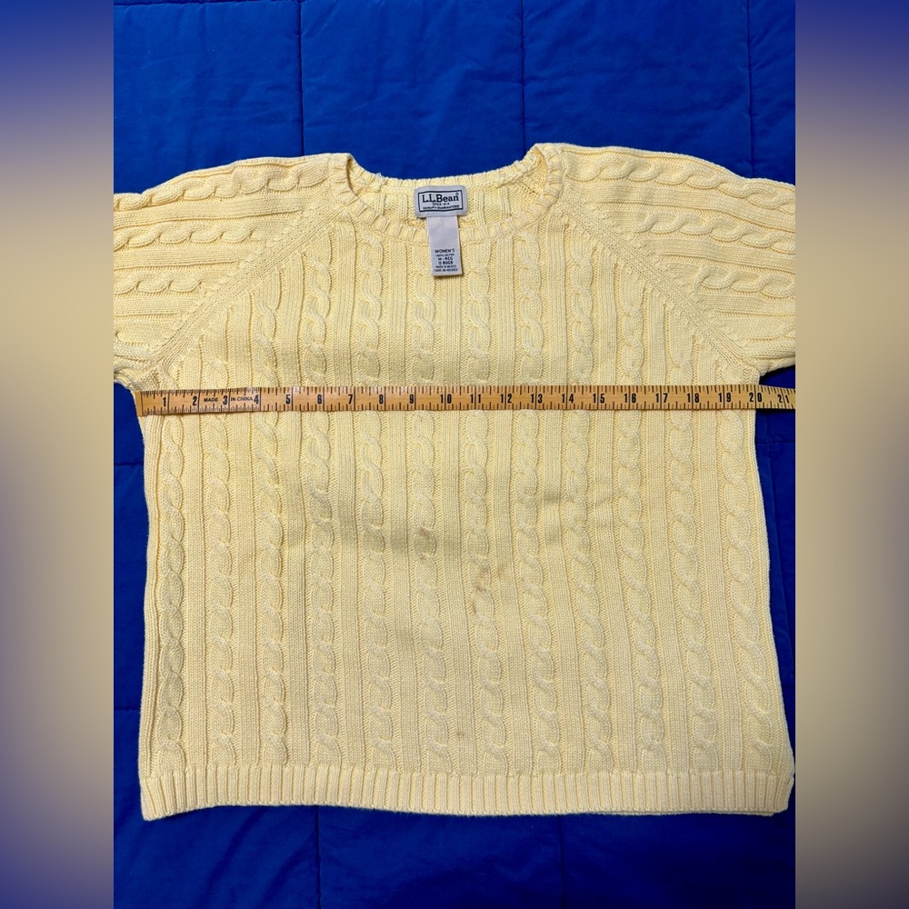 LL Bean vintage lemon yellow cable knit sweater, 100% cotton - Picture 3 of 5